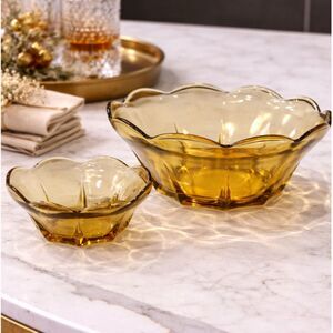 Vintage Indiana Glass Amber Chip and Dip Scalloped Glass Bowls Mid Century MCM